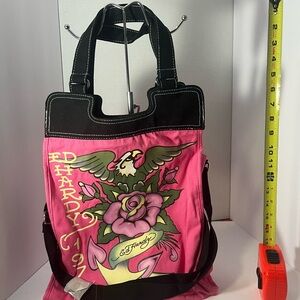 Ed Hardy Pink and Black Artistic Tote Bag
